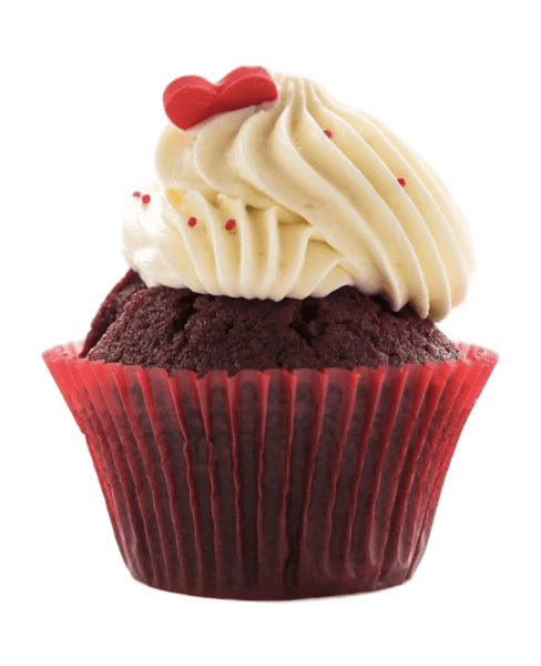 Red velvet cupcake product photo on plain white background before AI editing