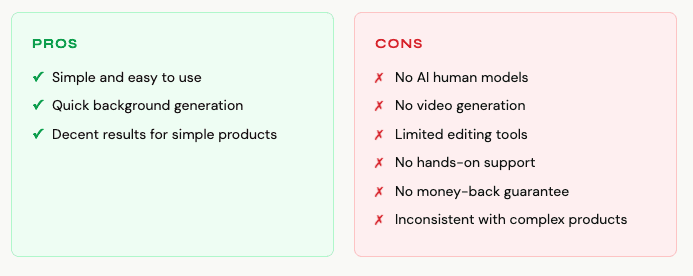 Review summary card for Pebblely AI product background generator tool